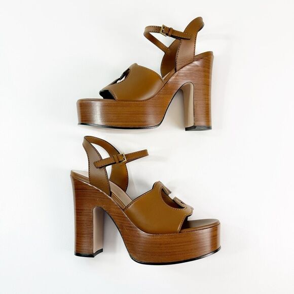 GUCCI Cosmos Softy Cutout Interlocking G Brown Platform Heel Size 40.5 Sandal - Picture 9 of 15